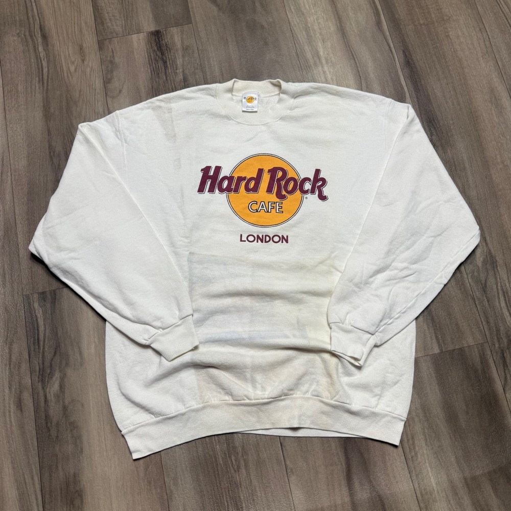 Hard Rock Cafe London Sweatshirt White Vintage Graphic Pullover XL 1076